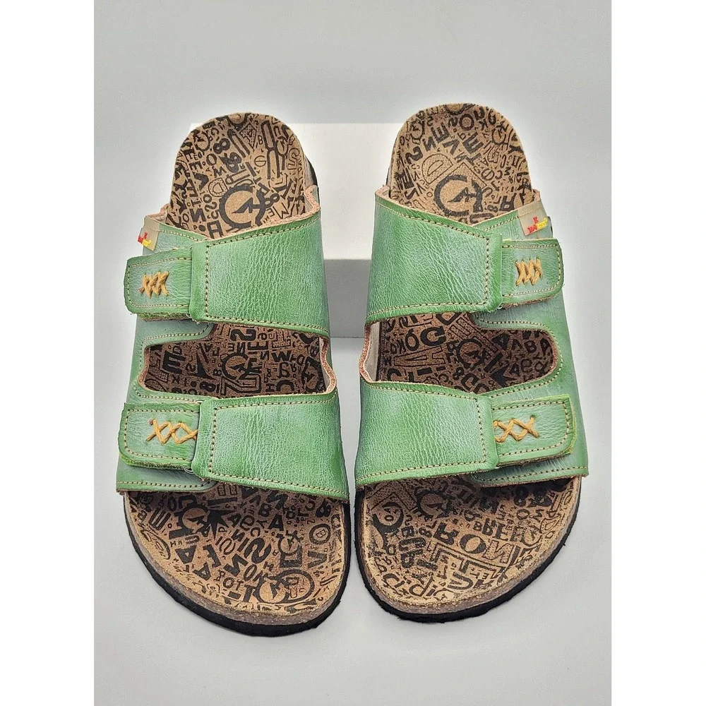 TMA Eyes Green Cork Bed Sandals Size 9 (EU 40) Hand Stitched Comfort Slides - Picture 2 of 11